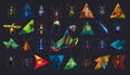 Bright insect icons, vector set. Abstract triangular style. mantis, grasshopper Royalty Free Stock Photo