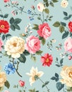 Seamless pattern with Chintz flowers and leaves. Vector Royalty Free Stock Photo