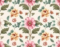 Seamless pattern with Chintz flowers and leaves. Vector Royalty Free Stock Photo
