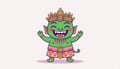 Cute Green Giant Cartoon Mascot in Traditional Southeast Asian Costume Royalty Free Stock Photo