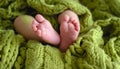 baby legs on green wool blanket Royalty Free Stock Photo