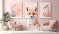 Wall art decor animal illustrated with pastel colour printable Royalty Free Stock Photo
