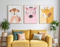 Wall art decor animal illustrated with pastel colour printable Royalty Free Stock Photo