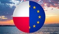 Polish and European Flag Ball - Split Flags of Poland and the EU Royalty Free Stock Photo