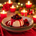 Festive Dessert with Berry Compote and Candlelight Glow Royalty Free Stock Photo