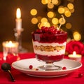 Festive Dessert with Berry Compote and Candlelight Glow Royalty Free Stock Photo