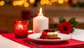 Festive Dessert with Berry Compote and Candlelight Glow Royalty Free Stock Photo