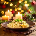 Festive Table Scene with Creamy Holiday Risotto Royalty Free Stock Photo