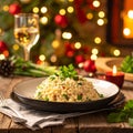 Festive Table Scene with Creamy Holiday Risotto Royalty Free Stock Photo