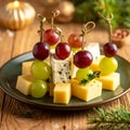 Christmas Appetizer Plate with Cheese and Grapes Royalty Free Stock Photo