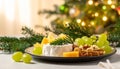 Christmas Appetizer Plate with Cheese and Grapes Royalty Free Stock Photo
