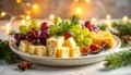 Christmas Appetizer Plate with Cheese and Grapes Royalty Free Stock Photo