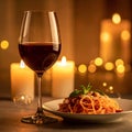 Elegant Dinner Plate with Wine Glass and Warm Glow Royalty Free Stock Photo