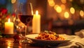 Elegant Dinner Plate with Wine Glass and Warm Glow Royalty Free Stock Photo