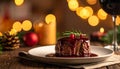 Elegant Ceramic Plate Steak for Christmas Celebration Royalty Free Stock Photo