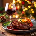 Elegant Ceramic Plate Steak for Christmas Celebration Royalty Free Stock Photo