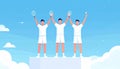 Badminton Players Celebrating Victory on Podium Royalty Free Stock Photo