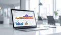 Generated image Laptop screen showing digital marketing dashboard, colorful graphs, blurred office background, clean sharp focus Royalty Free Stock Photo
