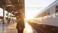 Train Conductor Standing on Platform at Golden Hour Royalty Free Stock Photo