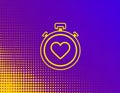 Timer line icon. Halftone pattern. Time management sign. Stopwatch with heart symbol. Royalty Free Stock Photo