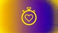 Timer line icon. Halftone pattern. Time management sign. Stopwatch with heart symbol. Royalty Free Stock Photo