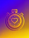 Timer line icon. Halftone pattern. Time management sign. Stopwatch with heart symbol. Royalty Free Stock Photo