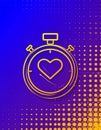 Timer line icon. Halftone pattern. Time management sign. Stopwatch with heart symbol. Royalty Free Stock Photo
