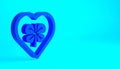Blue line Heart icon isolated on blue background. Happy Saint Patrick day. Vector Royalty Free Stock Photo
