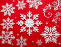 Christmas background with white snowflakes and swirls Royalty Free Stock Photo
