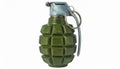 A green, segmented hand grenade with a metal safety lever and pull ring. Royalty Free Stock Photo