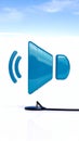Blue square icon featuring a white speaker symbol with sound waves emanating from it Royalty Free Stock Photo
