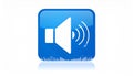 Blue square icon featuring a white speaker symbol with sound waves emanating from it Royalty Free Stock Photo