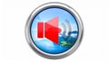 Blue square icon featuring a white speaker symbol with sound waves emanating from it Royalty Free Stock Photo