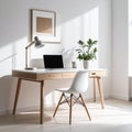 Calm Multi-Purpose Desk Scene with White and Wood Harmony Royalty Free Stock Photo