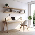Calm Multi-Purpose Desk Scene with White and Wood Harmony Royalty Free Stock Photo