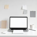 White Desk Study Workspace in Beige and Gray Tones Royalty Free Stock Photo