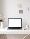 White Desk Study Workspace in Beige and Gray Tones Royalty Free Stock Photo