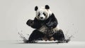 Dynamic Panda in Action: Martial Arts Pose with Water Splash Royalty Free Stock Photo