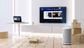 Smart Home Technology Voice-Controlled Speaker and Digital Display for Modern Living Royalty Free Stock Photo