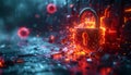 Cybersecurity Digital Lock and Data Protection Concept with Glowing Lock and Circuitry Royalty Free Stock Photo