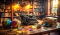 Vintage Typewriter in Cozy Library with Books, Yarn, and Notes Royalty Free Stock Photo