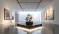 Modern Art Gallery with Geometric Sculpture Display in Minimalist White Space Royalty Free Stock Photo