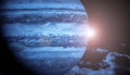 Futuristic Gas Giant Planet with Striped Atmosphere and Bright Sunlight in Deep Space Royalty Free Stock Photo