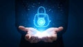 Secure Data Protection Concept with Digital Lock and Hand in Technology and Cybersecurity Royalty Free Stock Photo