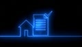 Neon Home and Document Icon with Checkmark for Real Estate and Agreement Concepts Royalty Free Stock Photo