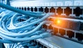 Network Switch and Ethernet Cables in Data Center or Server Room Royalty Free Stock Photo