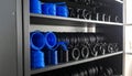 Neatly Organized Coiled Hoses in a Storage Rack Royalty Free Stock Photo