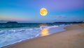 Golden Full Moon Over Tropical Beach at Dusk Royalty Free Stock Photo