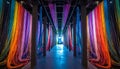 Vibrant Tunnel of Hanging Colorful Threads Installation Royalty Free Stock Photo