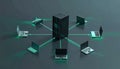 Centralized Server Connected to Multiple Laptops in a Network Royalty Free Stock Photo